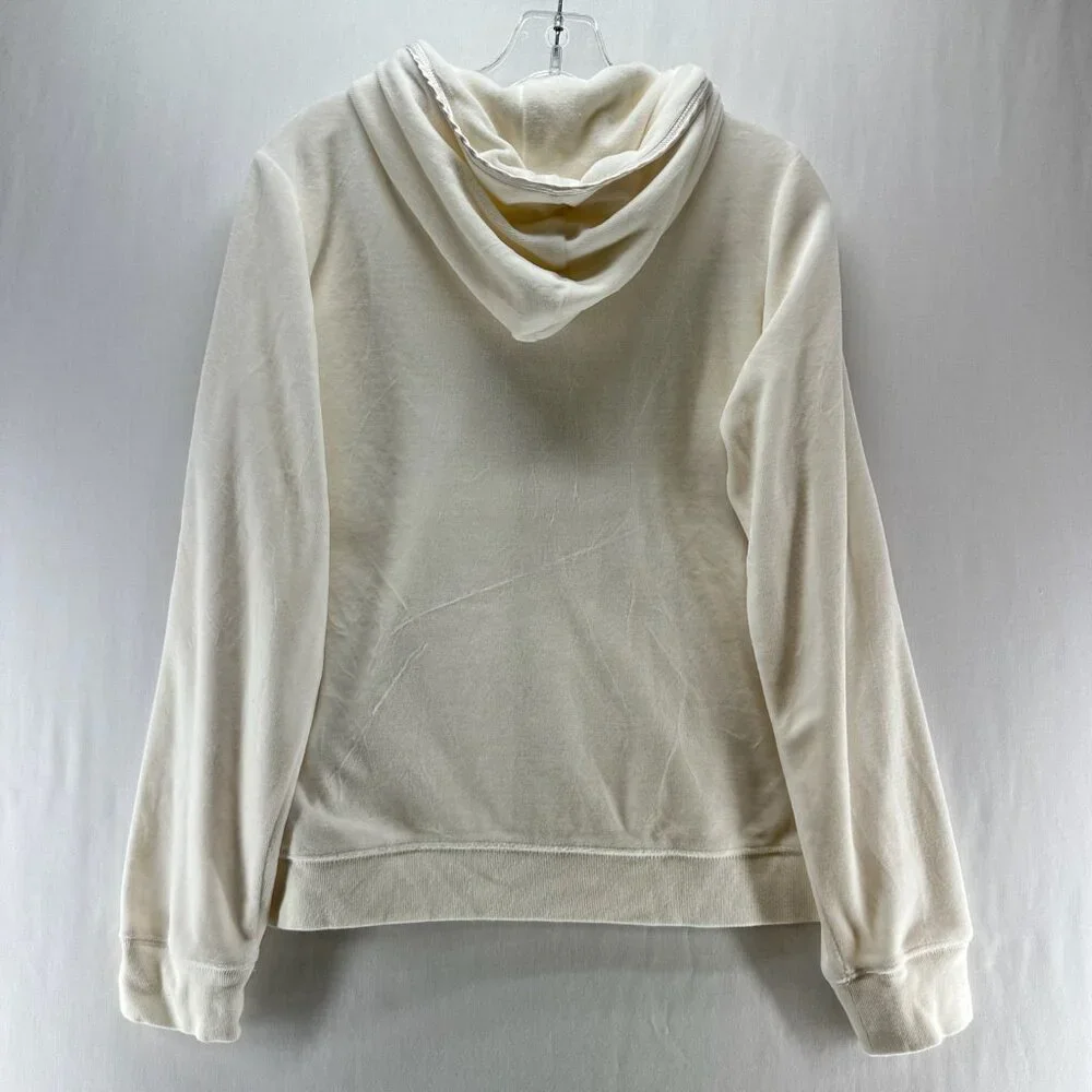 Izod Movement Velour Full-zip Hooded Sweatshirt Women L Stretch Pocket Off White - Picture 2 of 12